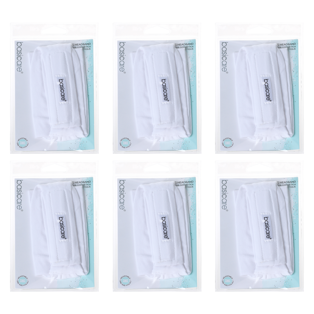Basicare White Cosmetic Headband Towel 6 Pack Makeup Facial Cleansing