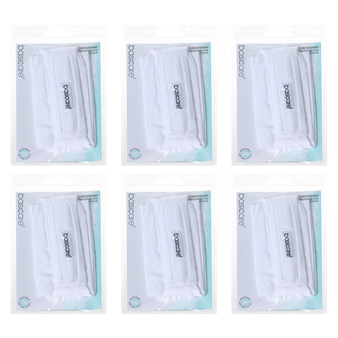 Basicare White Cosmetic Headband Towel 6 Pack Makeup Facial Cleansing