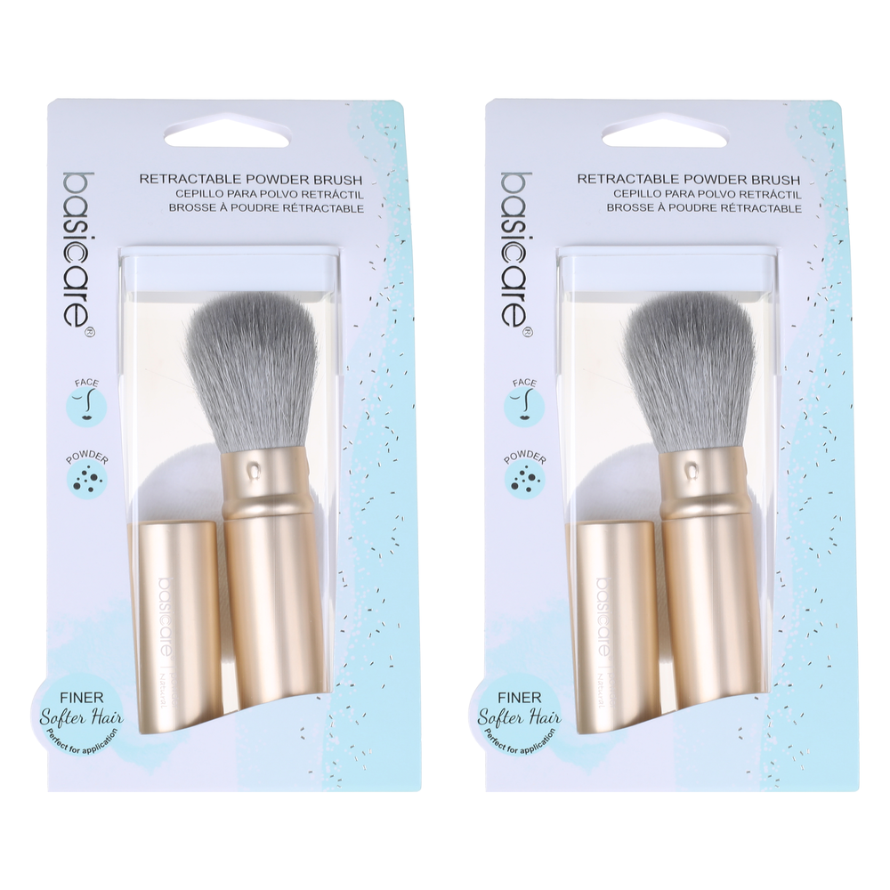 Basicare Retractable Powder Brush Soft Goat Hair for Powder and Bronzer x2