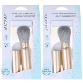 Basicare Retractable Powder Brush Soft Goat Hair for Powder and Bronzer x2