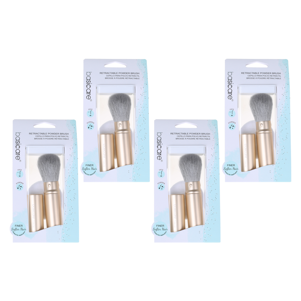 Basicare Retractable Powder Brush Soft Goat Hair Pack of 4 Travel