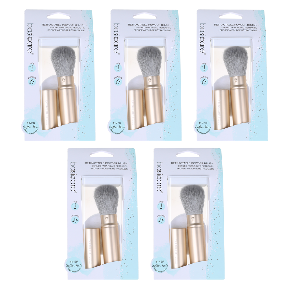 Basicare Pack of 5 Retractable Powder Brush Soft Goat Hair for Powder Bronzer