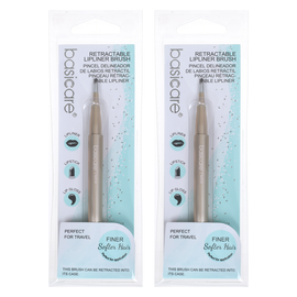 Basicare Retractable Lip Liner Brush Travel Nylon Bristles Silver Tube 2pk