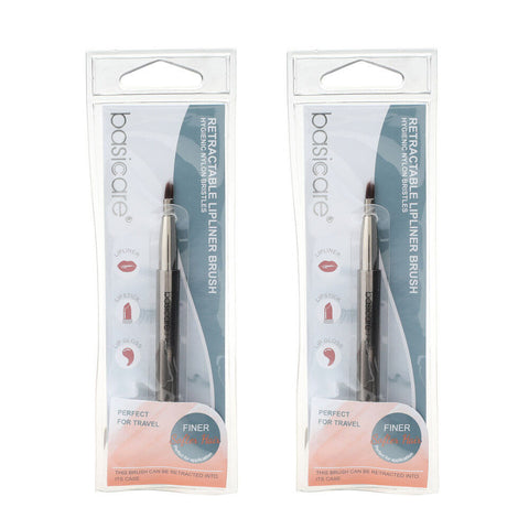 Basicare Retractable Lip Liner Brush Travel Nylon Bristles Silver Tube 2pk