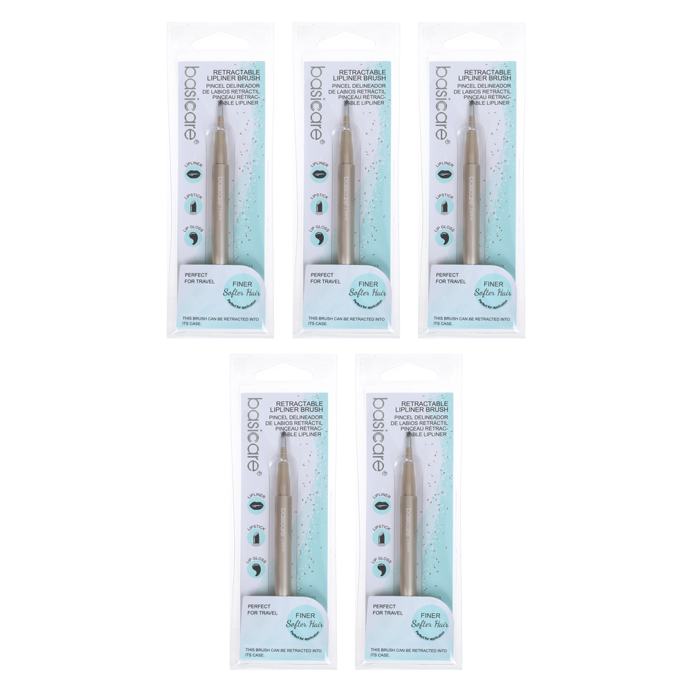 Basicare Retractable Lip Liner Brush Bundle of 5 Travel Nylon Bristles