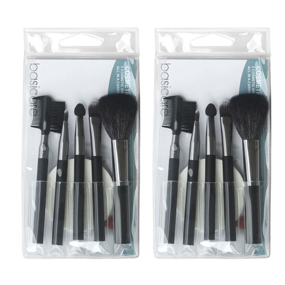 Basicare 5 Piece Cosmetic Application Brush Set with Foundation Sponge x 2