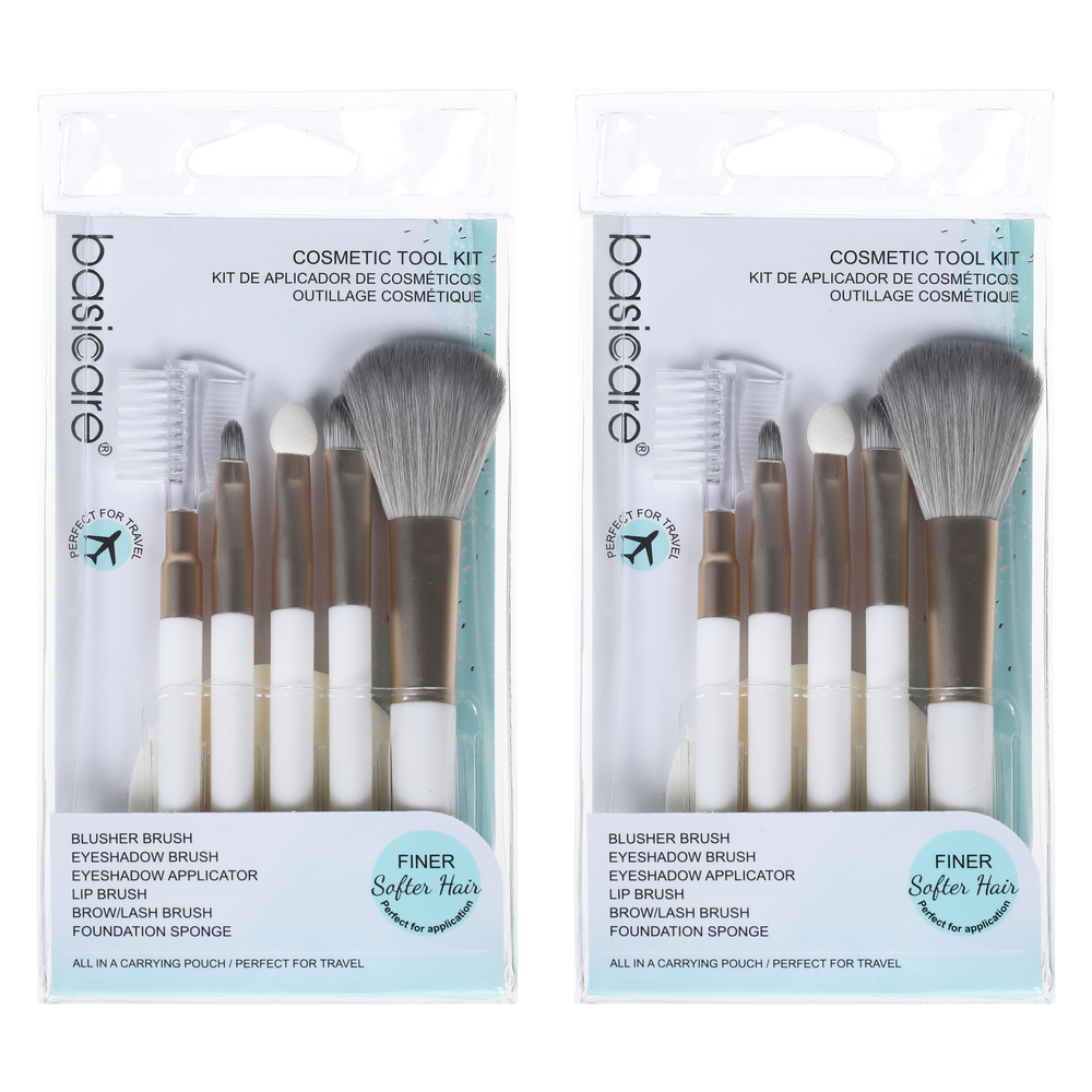 Basicare 5 Piece Cosmetic Application Brush Set with Foundation Sponge x 2
