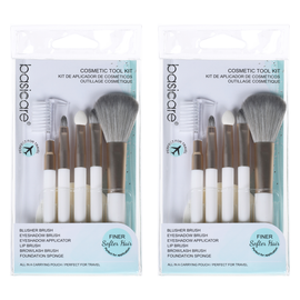 Basicare 5 Piece Cosmetic Application Brush Set with Foundation Sponge x 2