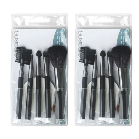 Basicare 5 Piece Cosmetic Application Brush Set with Foundation Sponge x 2