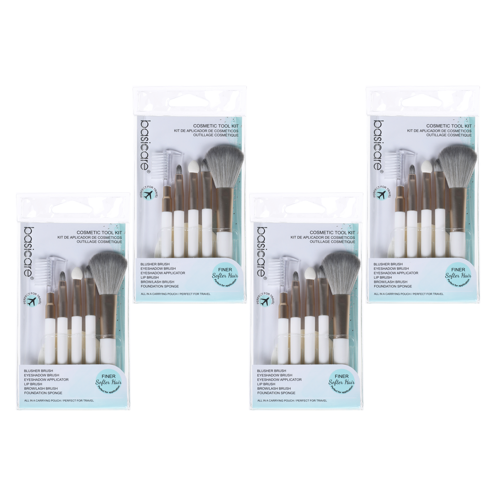 Basicare 4 Pack 5 Piece Cosmetic Brush Set with Foundation Sponge