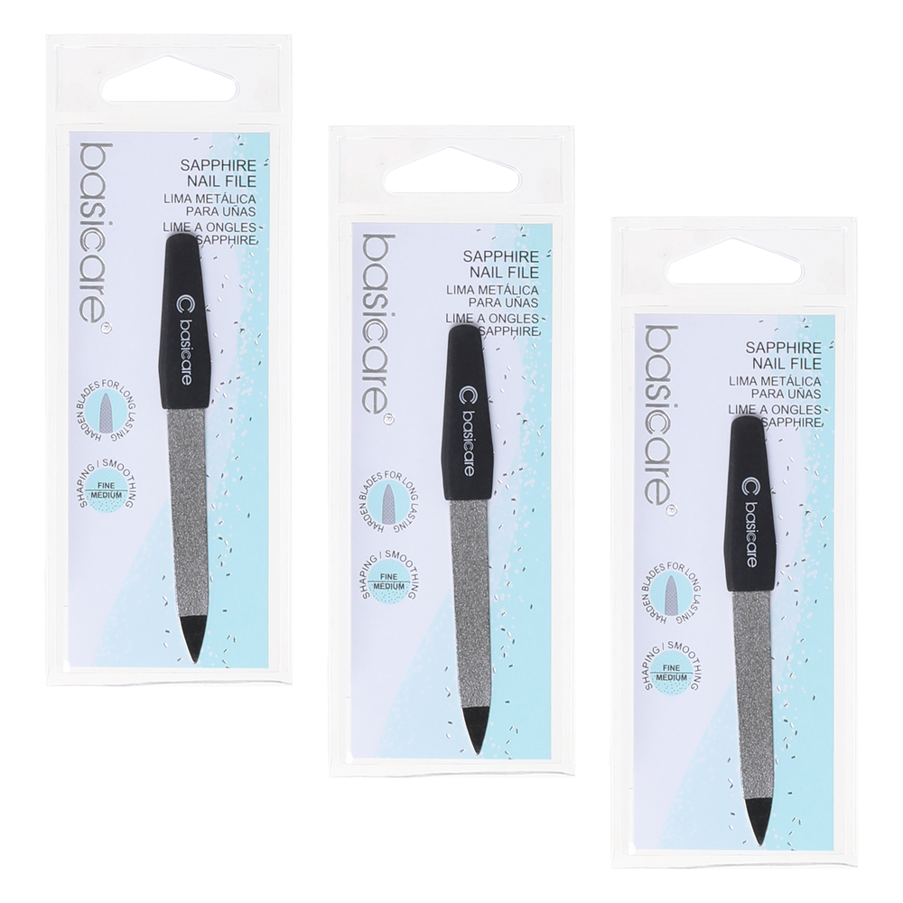 Basicare Sapphire Nail File 3 Pack Double Sided Professional Nail Care Tool