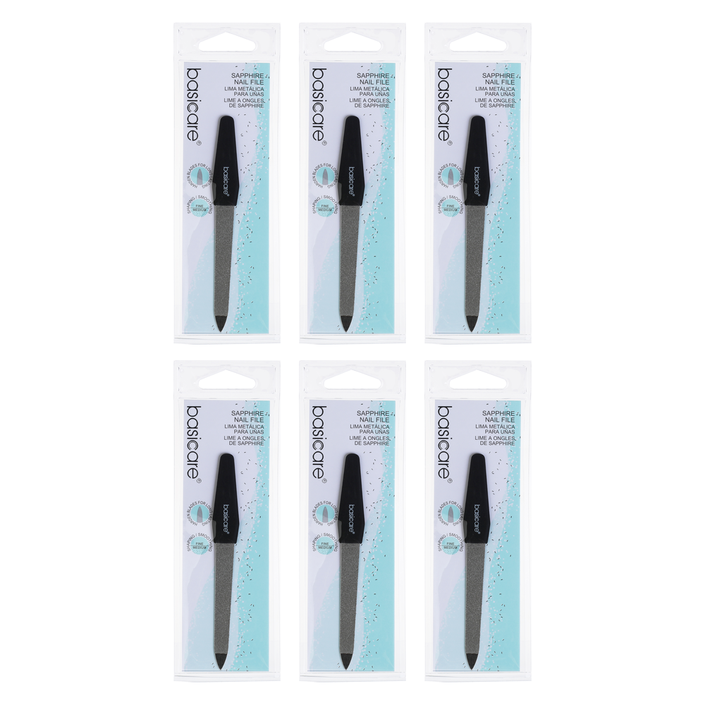 Basicare Sapphire Nail File 115mm Bundle of 6 Double Sided Professional