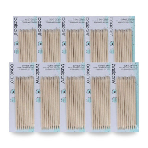 Basicare Cuticle Sticks 10 Pack 115mm Dual Ended Wooden Manicure Tools Bundle of 10