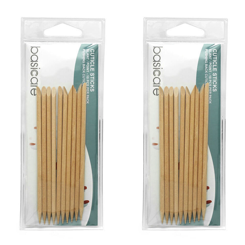 Basicare Cuticle Sticks 10 Pack 115mm Dual Ended Wooden Manicure Tools x 2