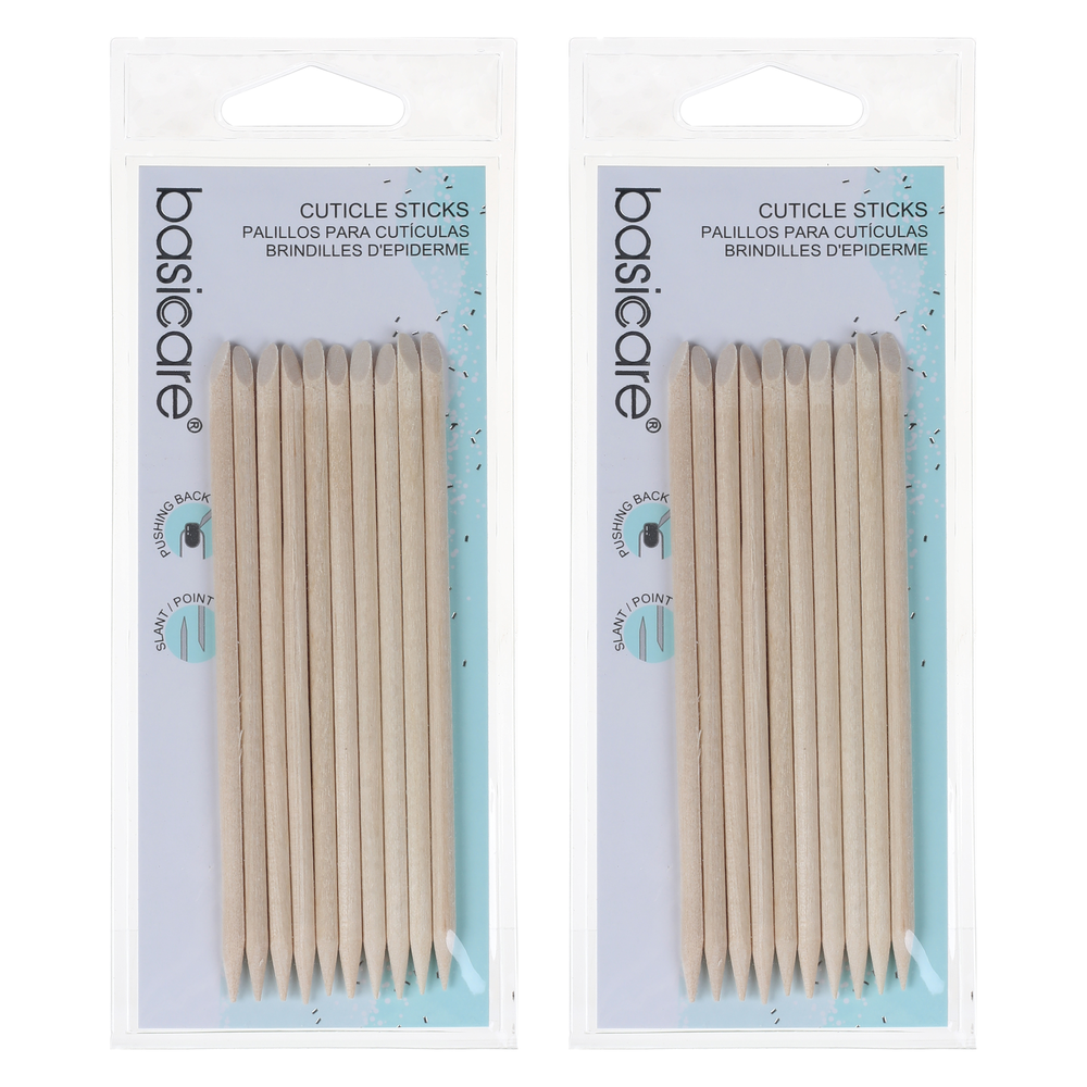 Basicare Cuticle Sticks 10 Pack 115mm Dual Ended Wooden Manicure Tools x 2