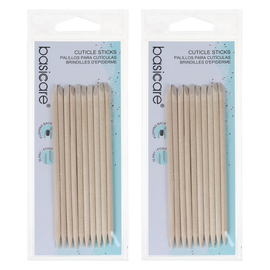 Basicare Cuticle Sticks 10 Pack 115mm Dual Ended Wooden Manicure Tools x 2