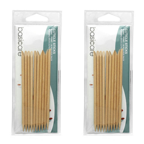 Basicare Cuticle Sticks 10 Pack 115mm Dual Ended Wooden Manicure Tools x 2