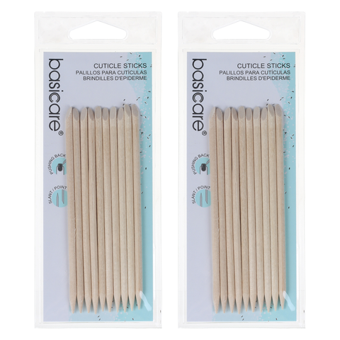 Basicare Cuticle Sticks 10 Pack 115mm Dual Ended Wooden Manicure Tools x 2