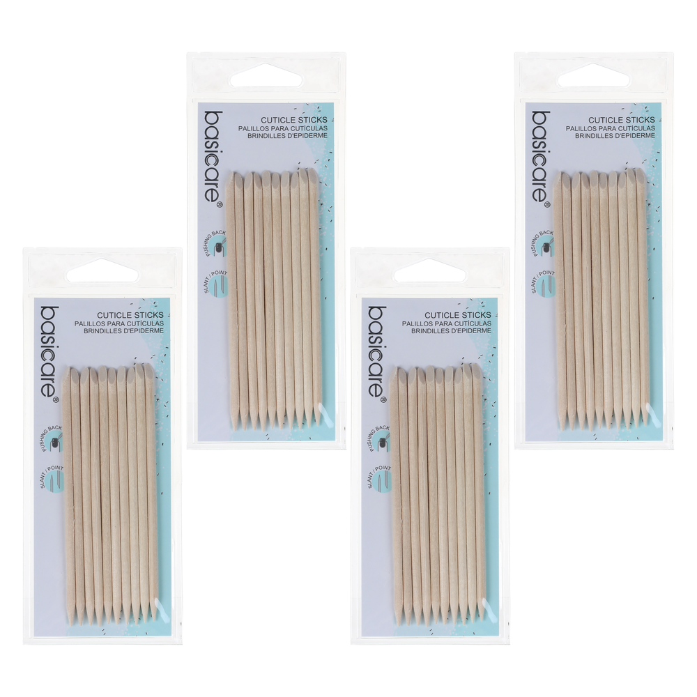 Basicare Cuticle Sticks Bundle of 4 115mm Dual Ended Wooden Manicure Tools