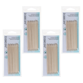 Basicare Cuticle Sticks Bundle of 4 115mm Dual Ended Wooden Manicure Tools