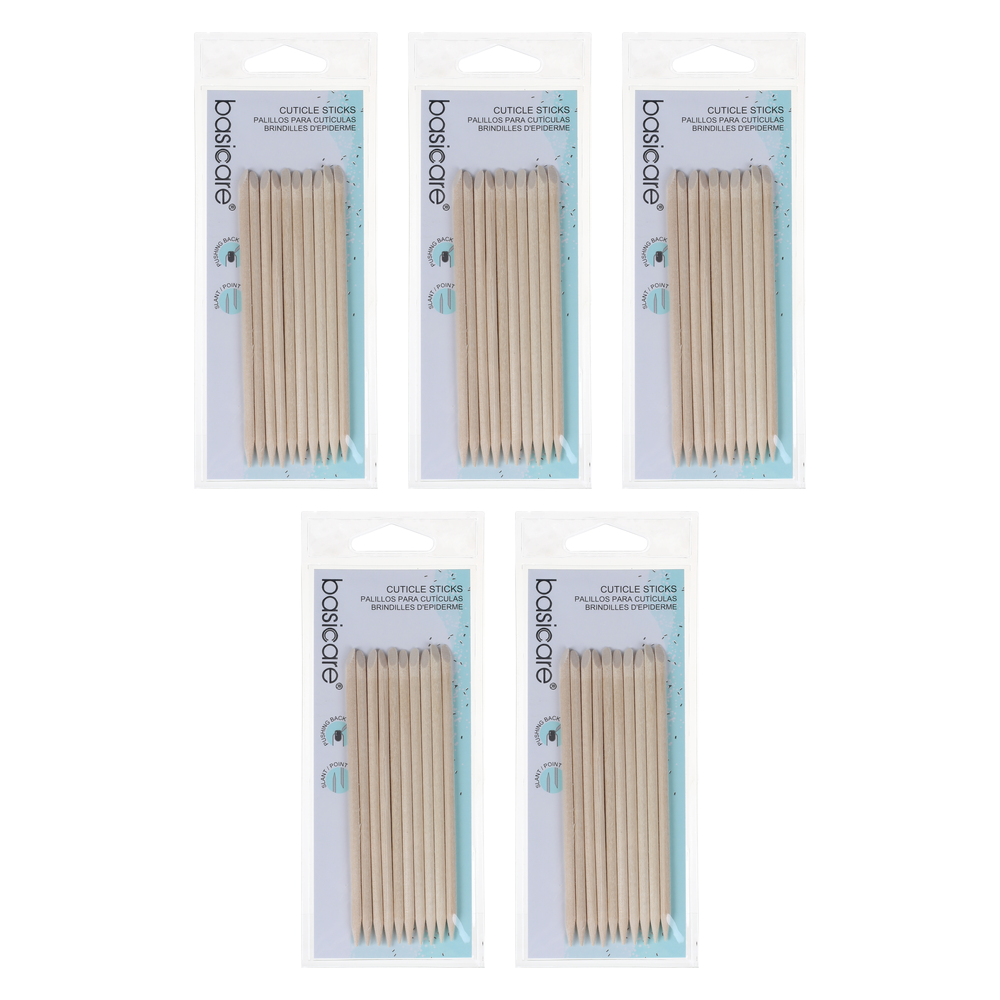 Basicare Cuticle Sticks 115mm 10 Pack Bundle of 5 Wooden Manicure Tools