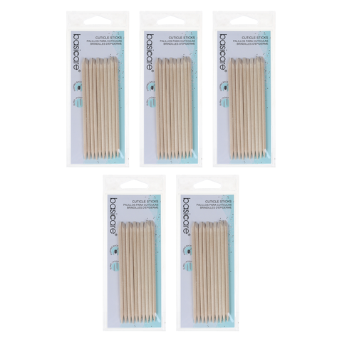 Basicare Cuticle Sticks 115mm 10 Pack Bundle of 5 Wooden Manicure Tools