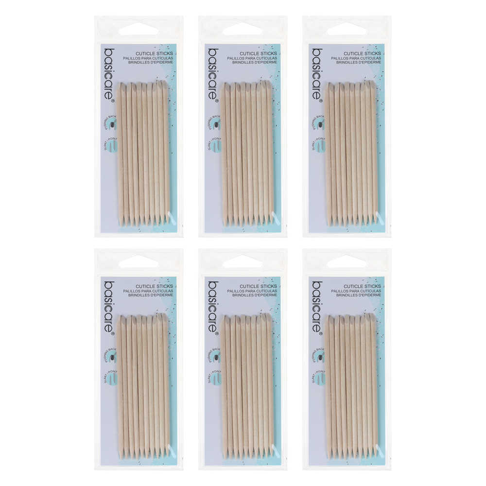 Basicare Cuticle Sticks 10 Pack 115mm Dual Ended Manicure Tools Bundle of 6