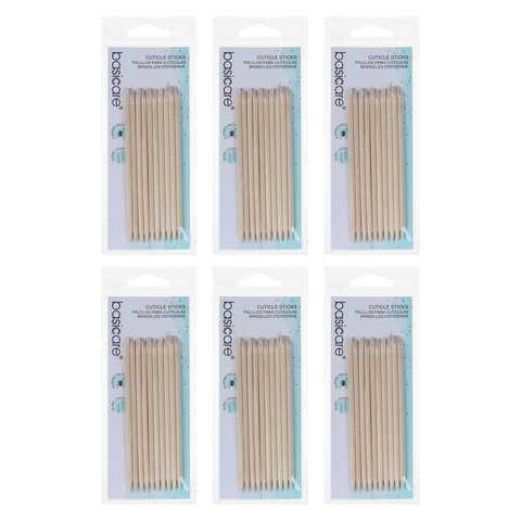 Basicare Cuticle Sticks 10 Pack 115mm Dual Ended Manicure Tools Bundle of 6