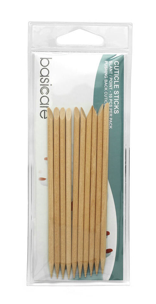 Basicare Cuticle Sticks 10 Pack 115mm Dual Ended Wooden Manicure Tools