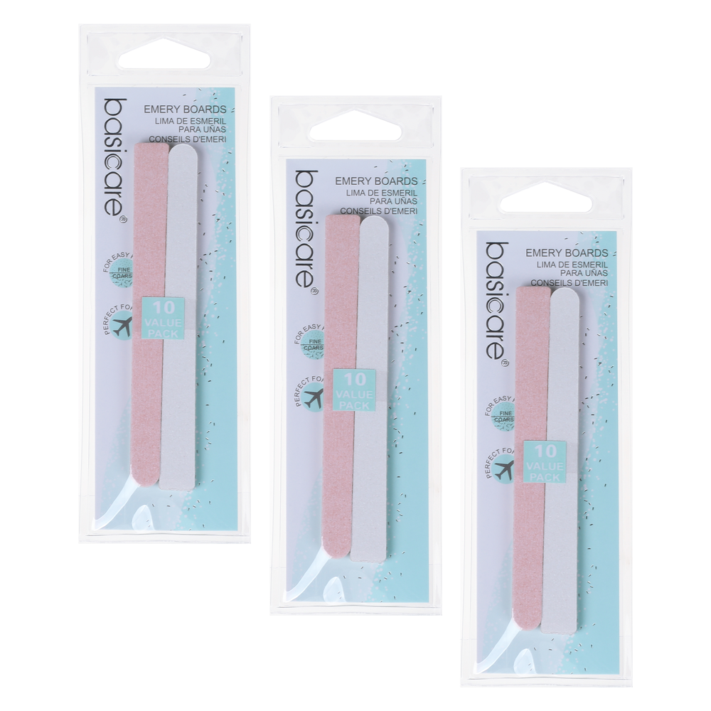 Basicare Emery Boards 10 Pack 115mm Double Sided Nail Files Bundle of 3