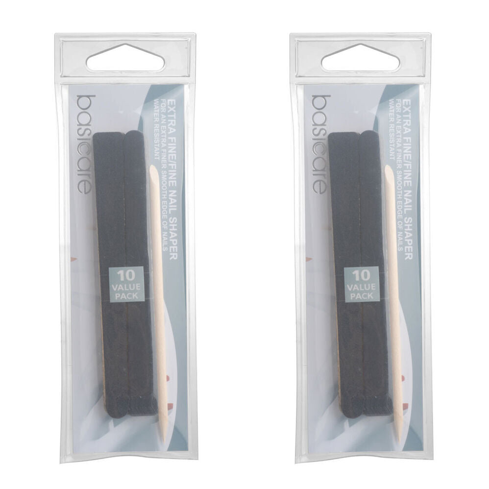 Basicare Extra Fine Dual Sided Nail Shaper 11.5cm Manicure Pedicure 2 Pack