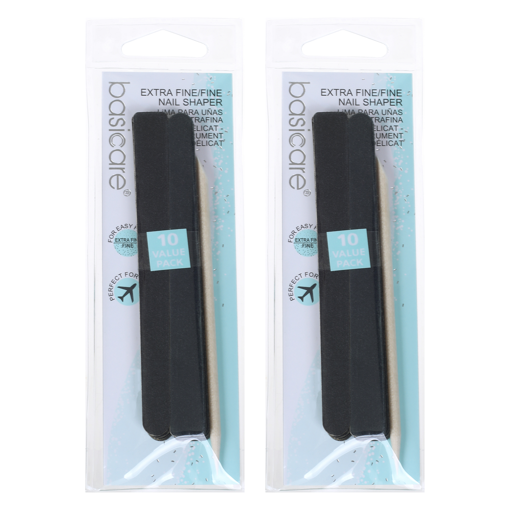 Basicare Extra Fine Dual Sided Nail Shaper 11.5cm Manicure Pedicure 2 Pack