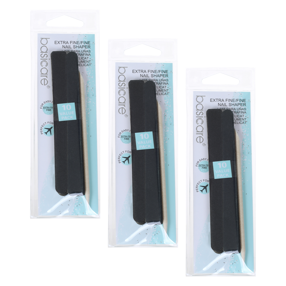 Basicare Bundle of 3 Extra Fine Nail Shaper 11.5cm Dual Sided File