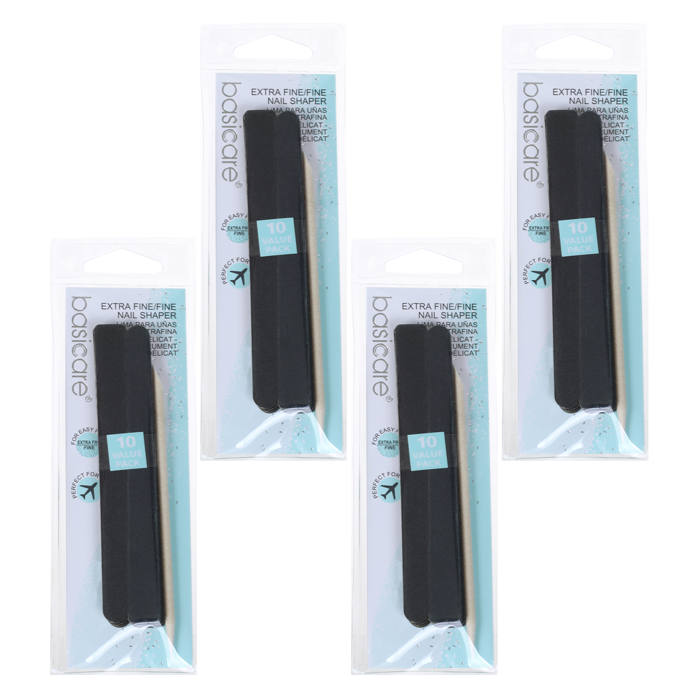 Basicare Extra Fine Nail Shaper 11.5cm Dual Sided File Bundle of 4