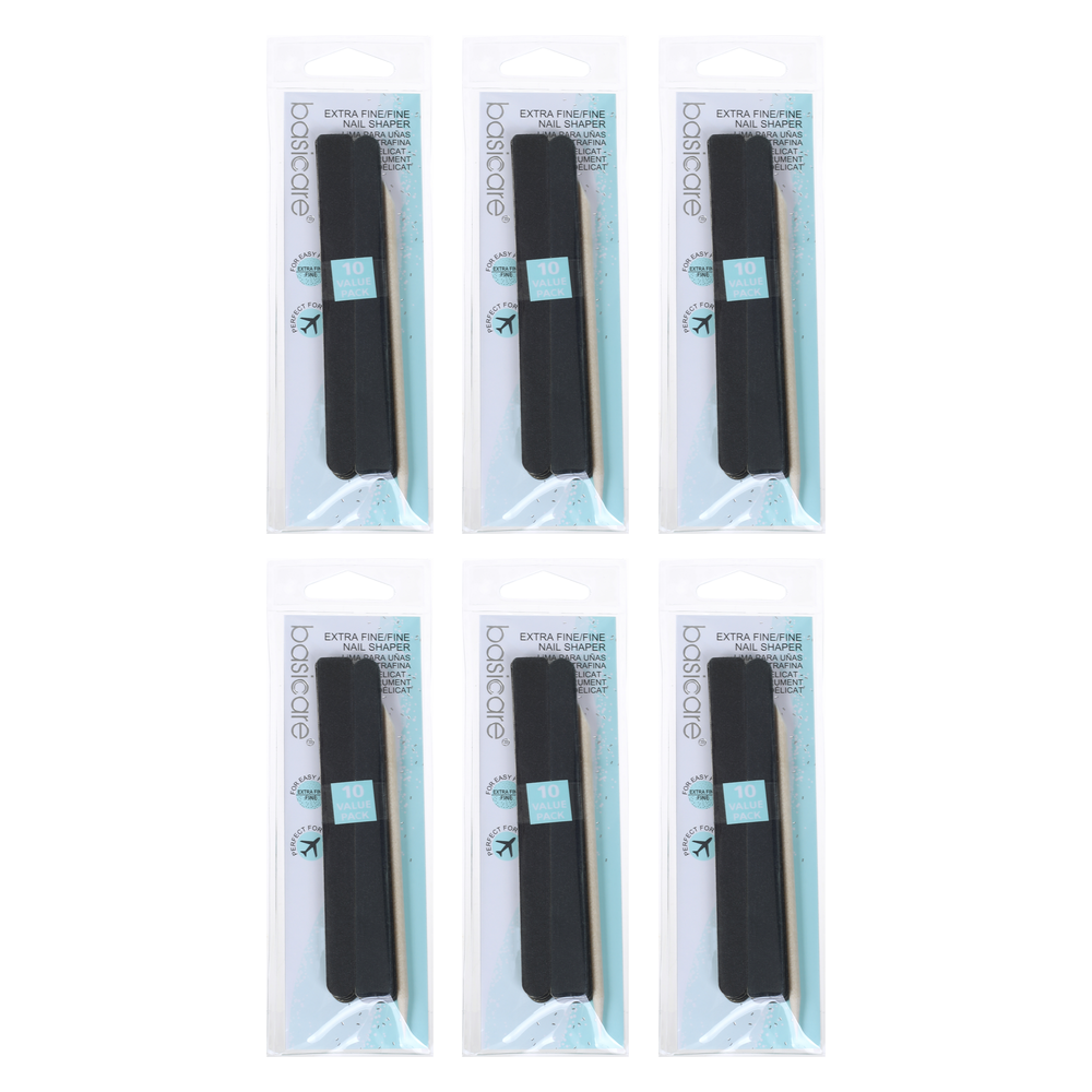 Basicare Extra Fine Nail Shaper 11.5cm Dual Sided 6 Pack Bundle