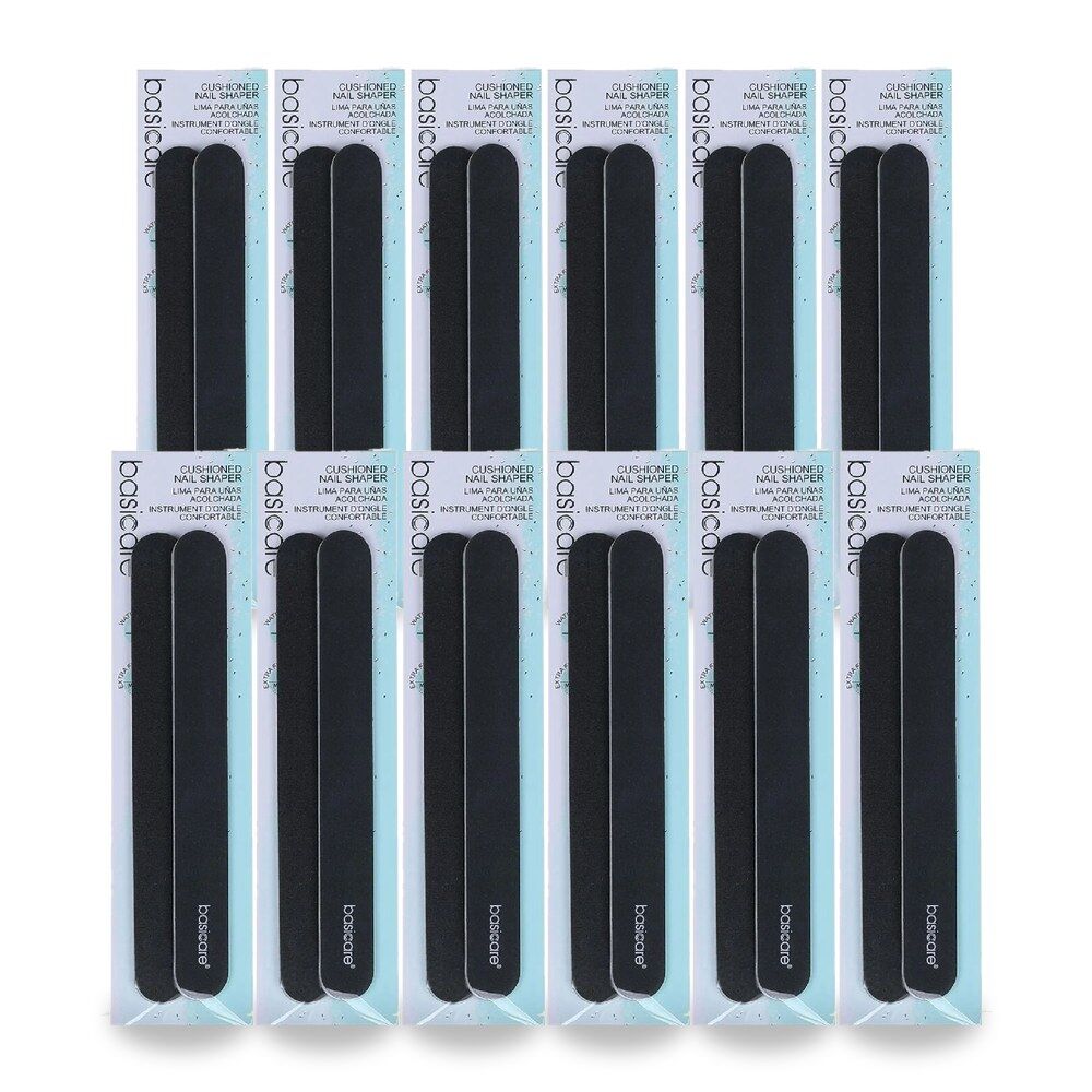 Basicare Cushioned Nail Shaper Dual Sided Medium and Fine Manicure Tool Pack of 12
