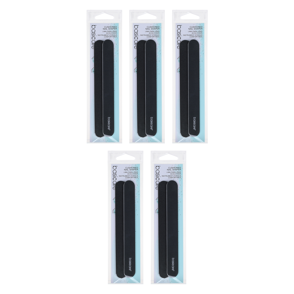 Basicare Cushioned Nail Shaper Dual Sided Medium Fine 5 Pack Bundle