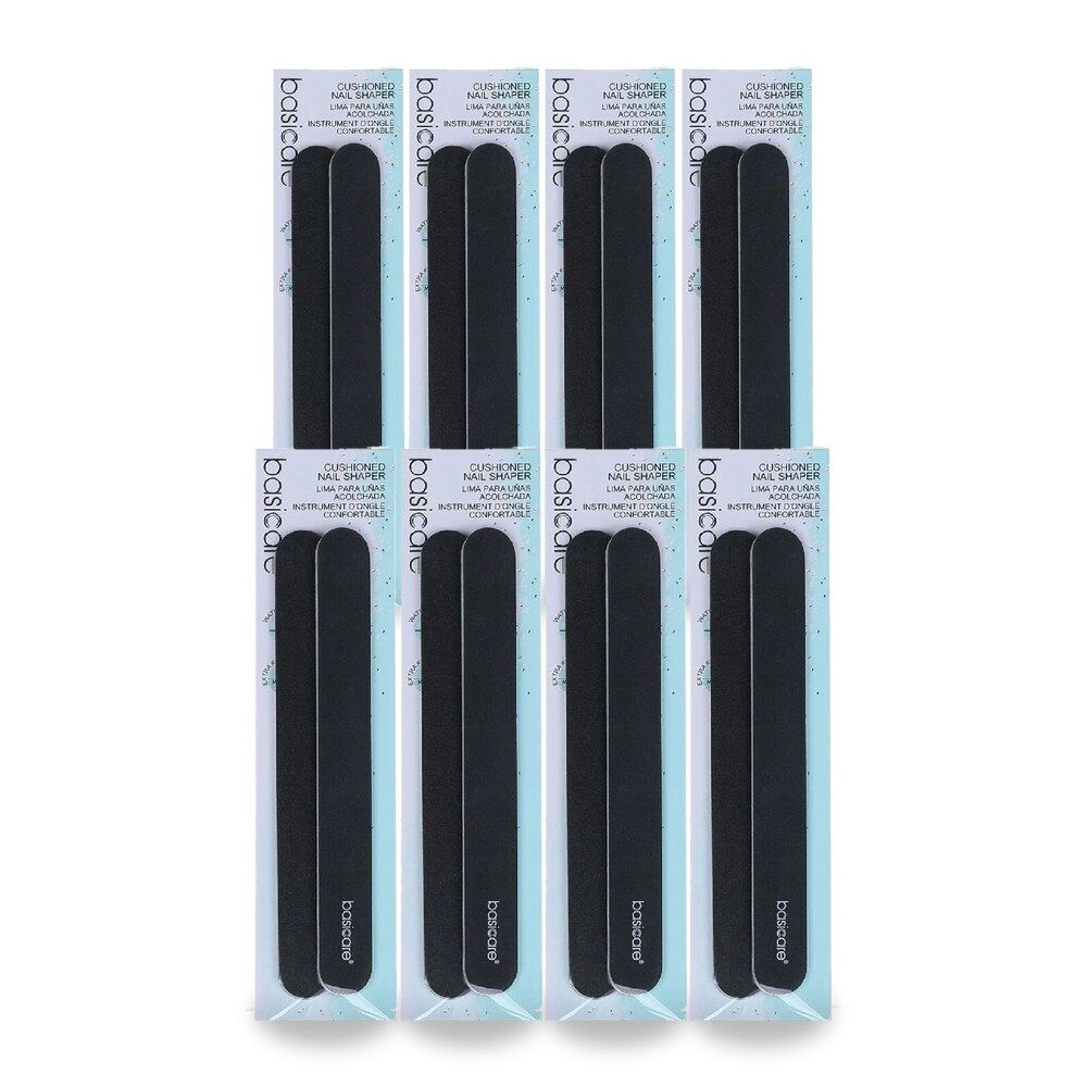 Basicare Cushioned Nail Shaper Dual Sided Medium and Fine Manicure Tool Pack of 8