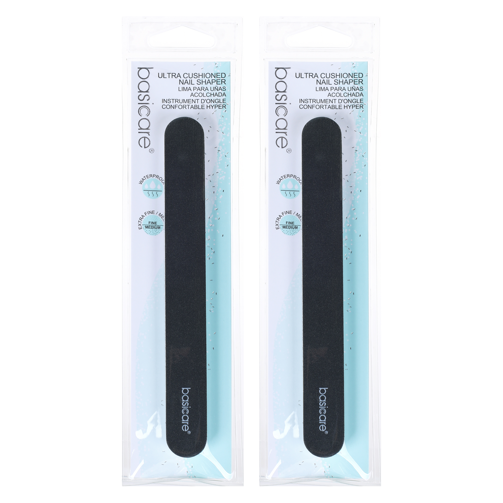 Basicare Ultra Cushioned Nail Shaper Dual Sided Medium Fine Manicure Tool 2 Pack