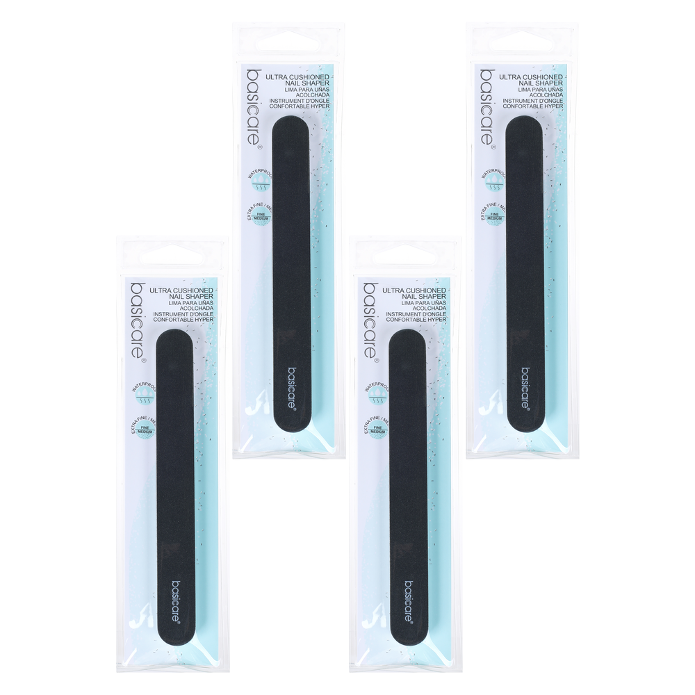 Basicare 4 Pack Ultra Cushioned Nail Shaper Dual Sided Medium and Fine