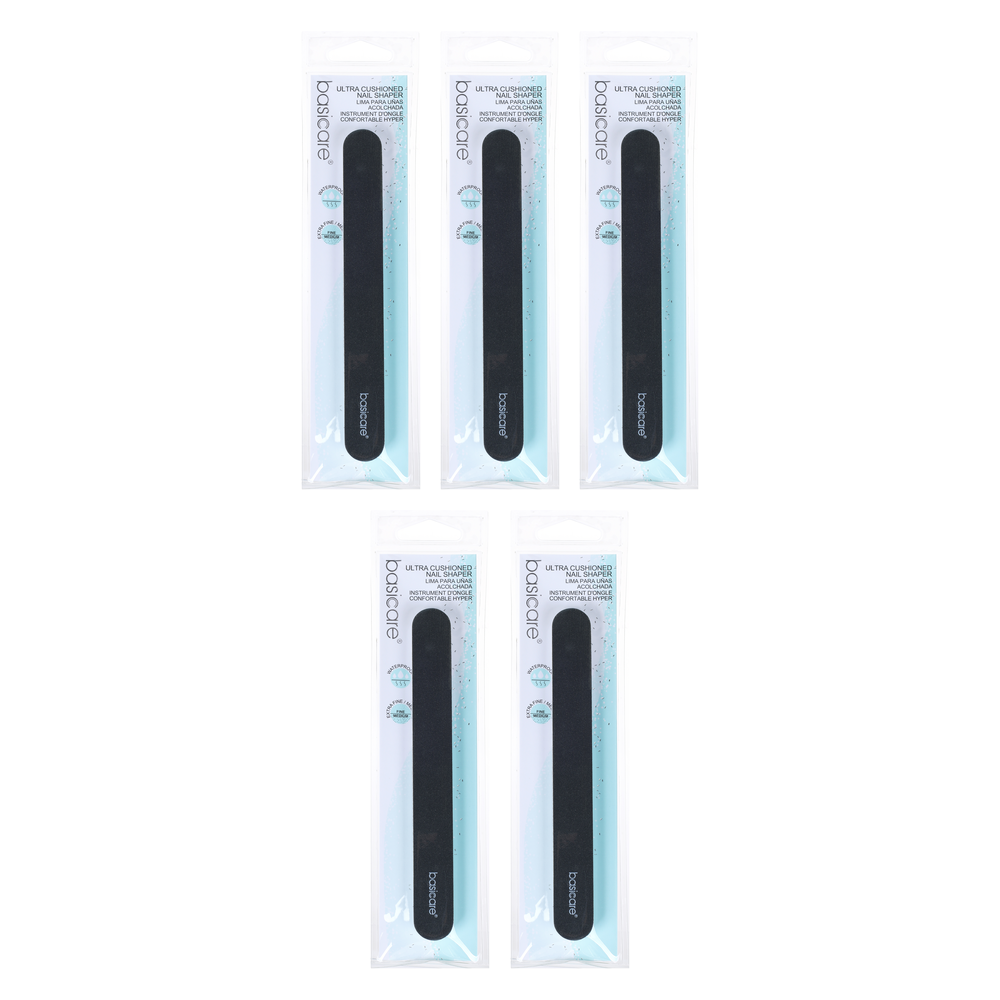Basicare Ultra Cushioned Nail Shaper Dual Sided Medium Fine 5 Pack Bundle