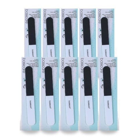 Basicare 3 Way Nail Buffer File Polish and Buff Tool for Professional Manicure Pack of 10