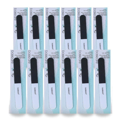 Basicare 3 Way Nail Buffer File Polish and Buff Tool for Professional Manicure Pack of 12
