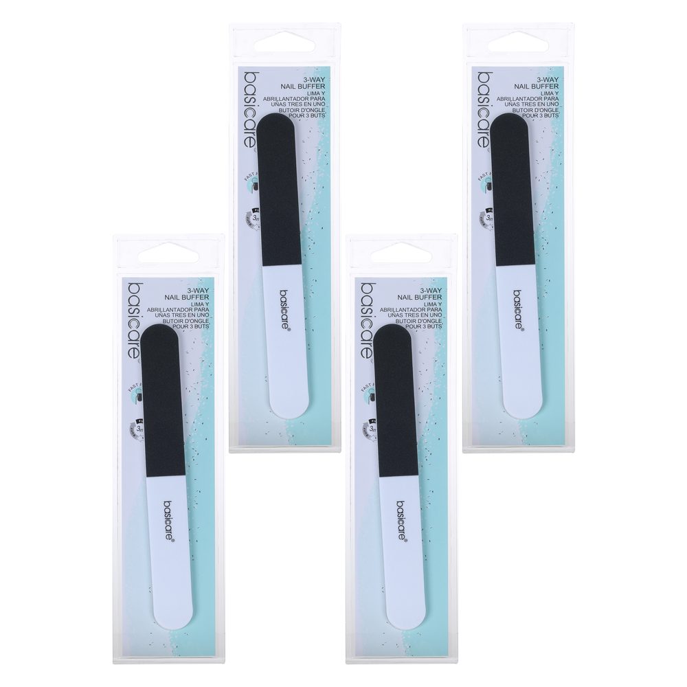Basicare 3 Way Nail Buffer Bundle of 4 Pack File Polish Buff Tool