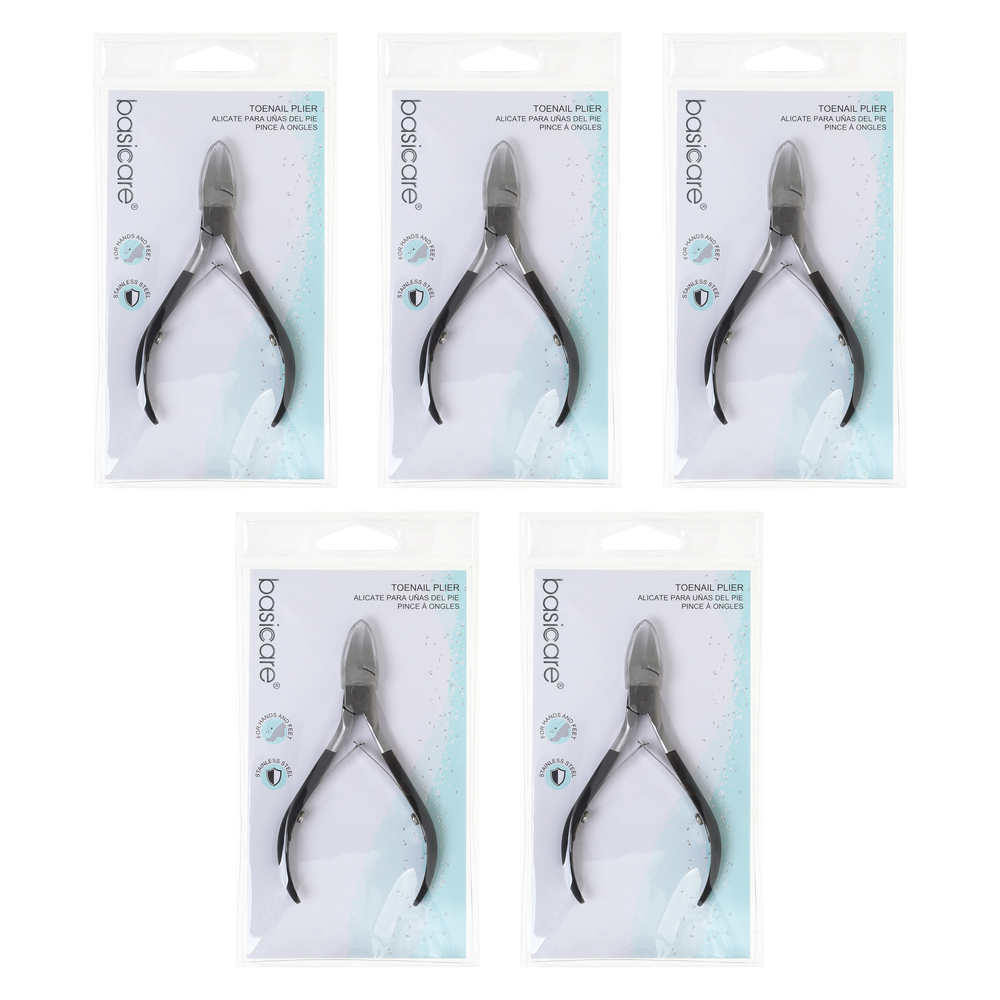 Basicare Toenail Plier 5 Inch Pedicure Tool Bundle of 5