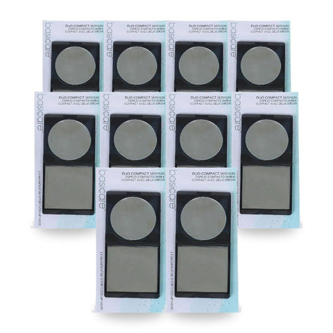 Basicare Duo Magnifying Compact Mirror Black Portable Folding Cosmetic Mirror Pack of 10
