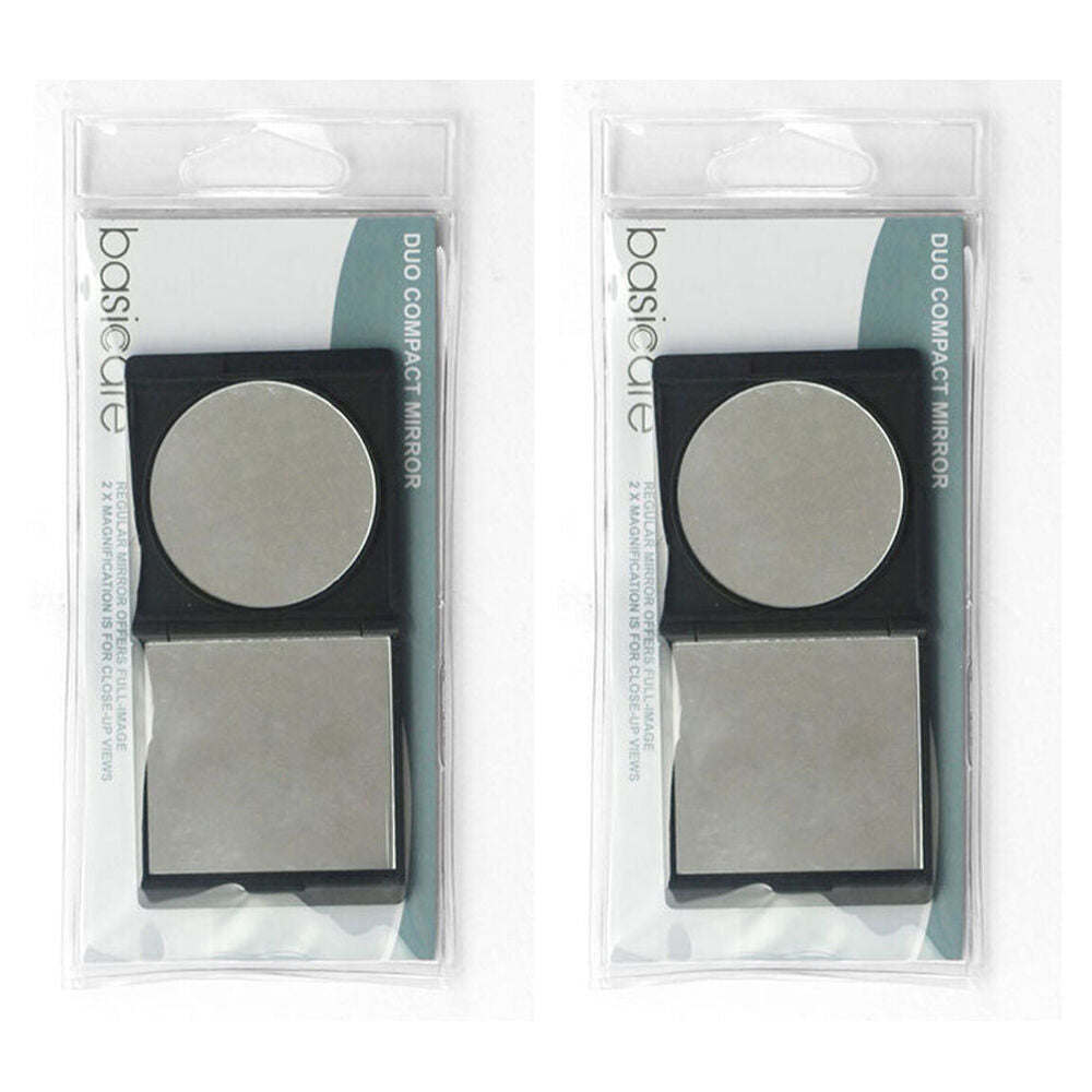 Basicare Duo Compact Mirror 2x Magnifying Folding Black Pack of 2