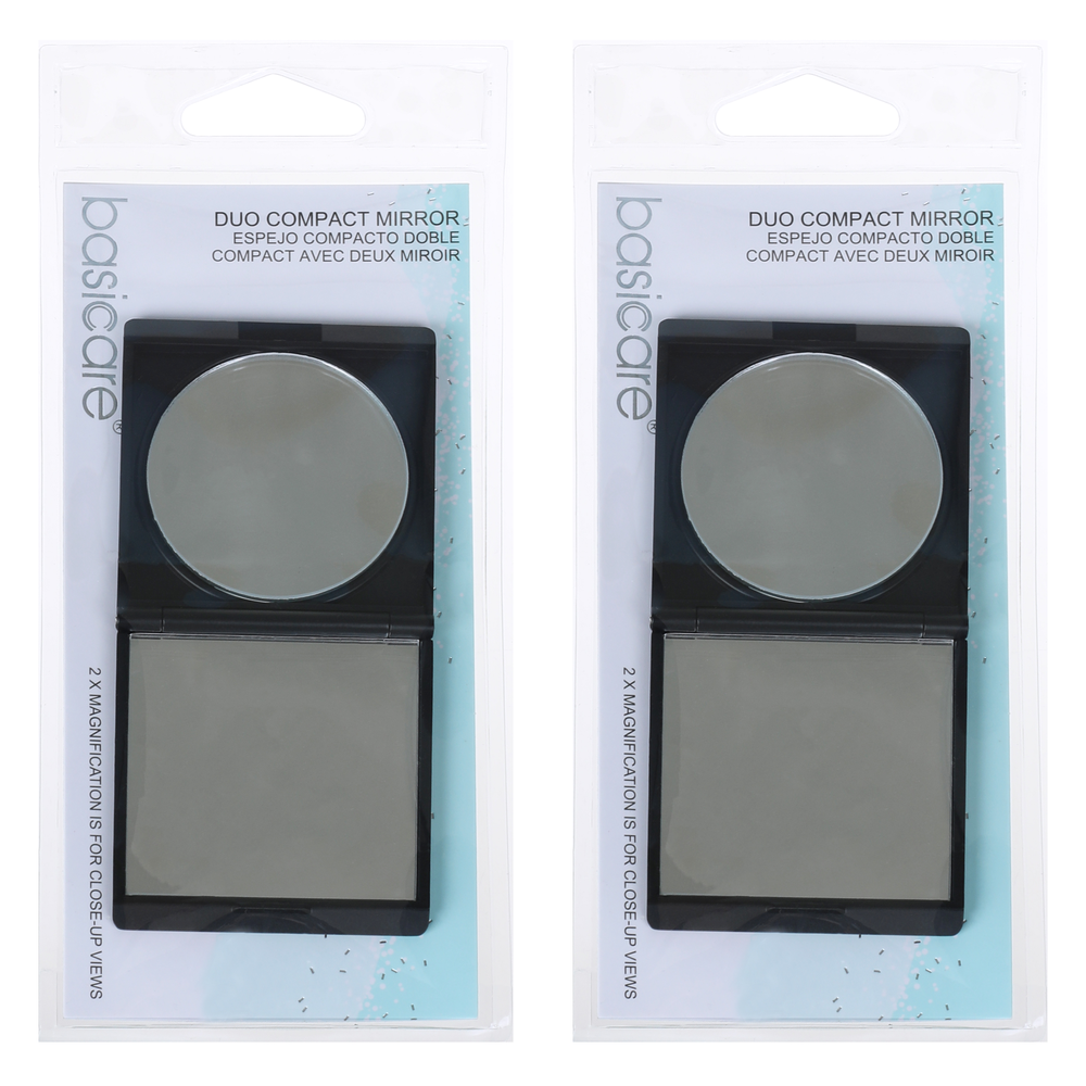 Basicare Duo Compact Mirror 2x Magnifying Folding Black Pack of 2