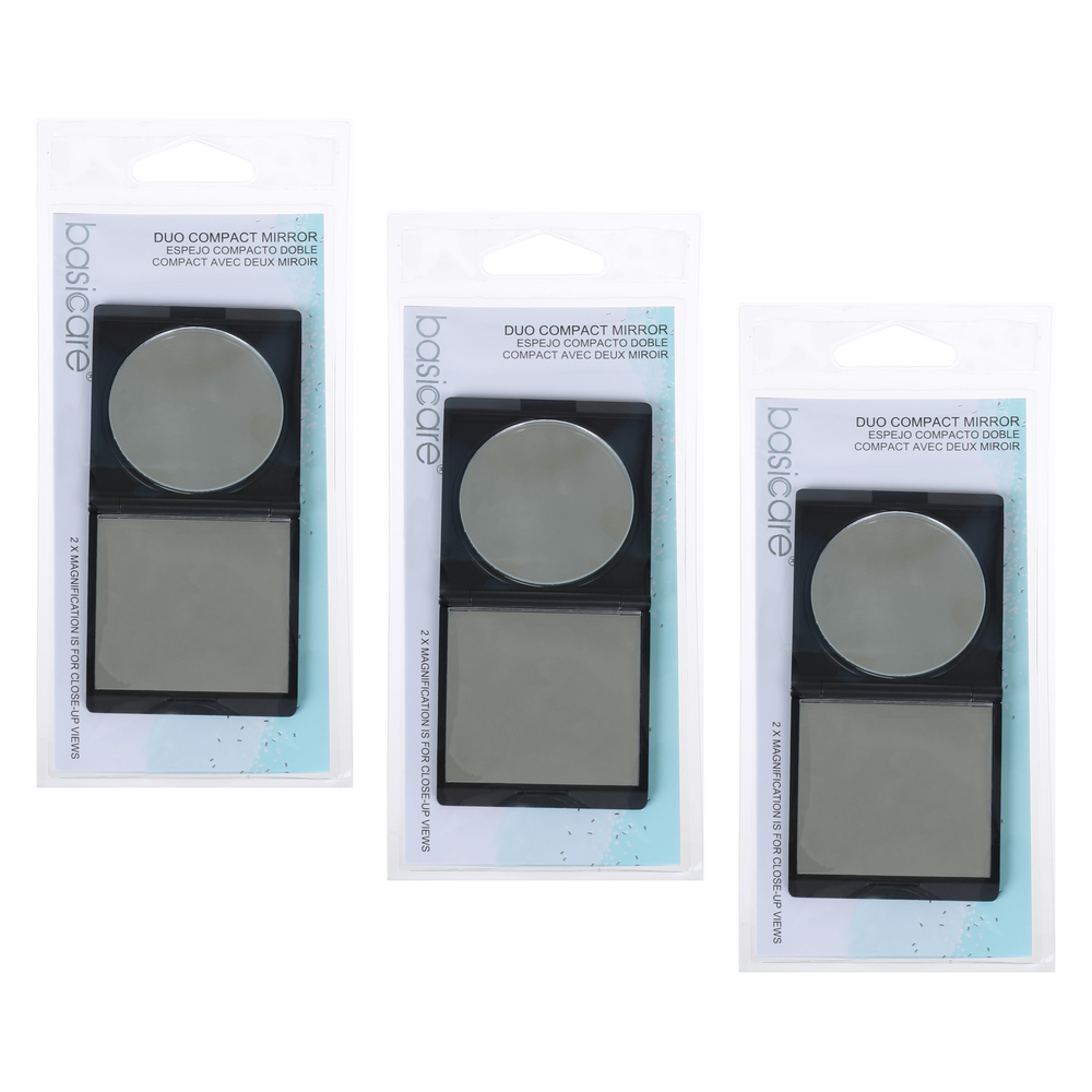 Basicare Duo 2x Magnifying Compact Mirror Black Bundle of 3