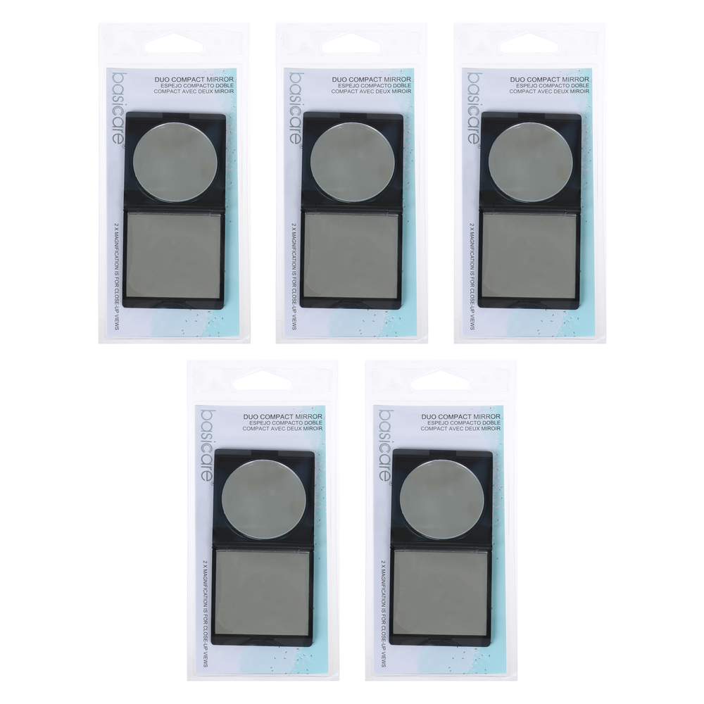 Basicare Duo 5 Pack Magnifying Compact Mirror Black Folding Portable